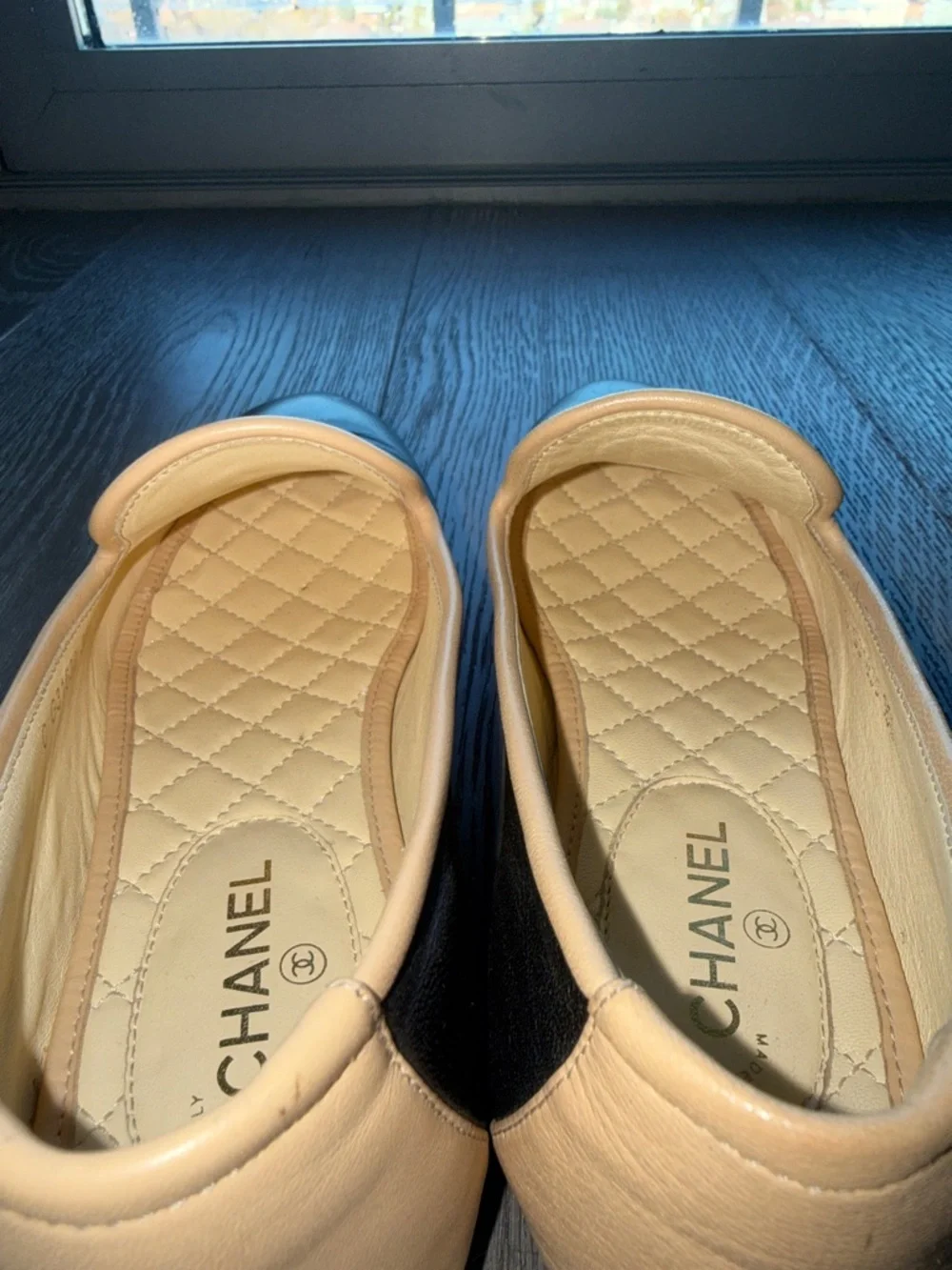 CHANEL Black Leather Slip-On Loafers with Cream Trim and Gold CC - Picture 9 of 9